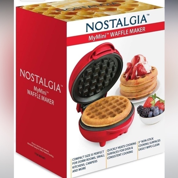 Nostalgia My Mini Waffle Maker Red - Picture 3 of 5